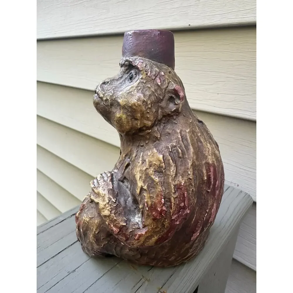 Vintage Gargoyles Studio chalkware monkey candle holder gothic chinoserie 7”